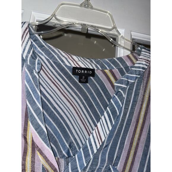 Torrid Womens 2X Blue Striped Button Front Dolman Sleeves Blouse Top Pockets - Picture 4 of 5